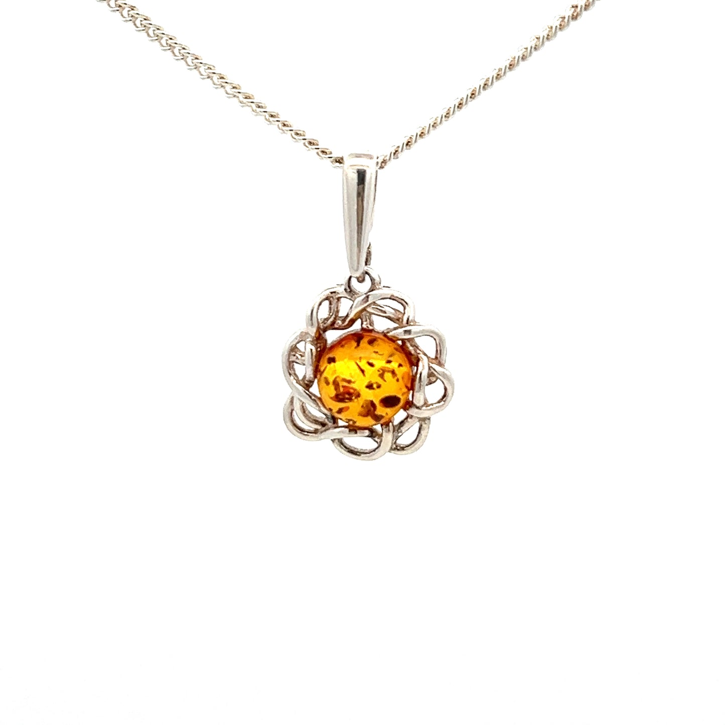 Sterling Silver Amber Floral Pendant