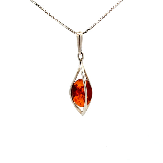 Sterling Silver Amber Teardrop Pendant