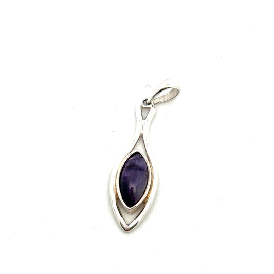 Derbyshire Blue John Sterling Silver Marquise Shaped Long Pendant