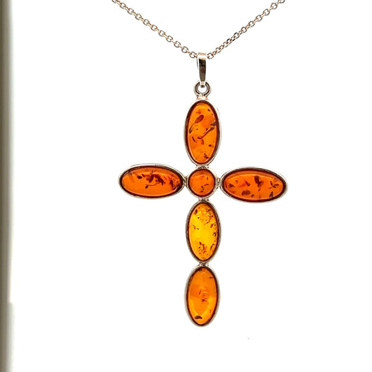 Sterling Silver Amber Cross Pendant