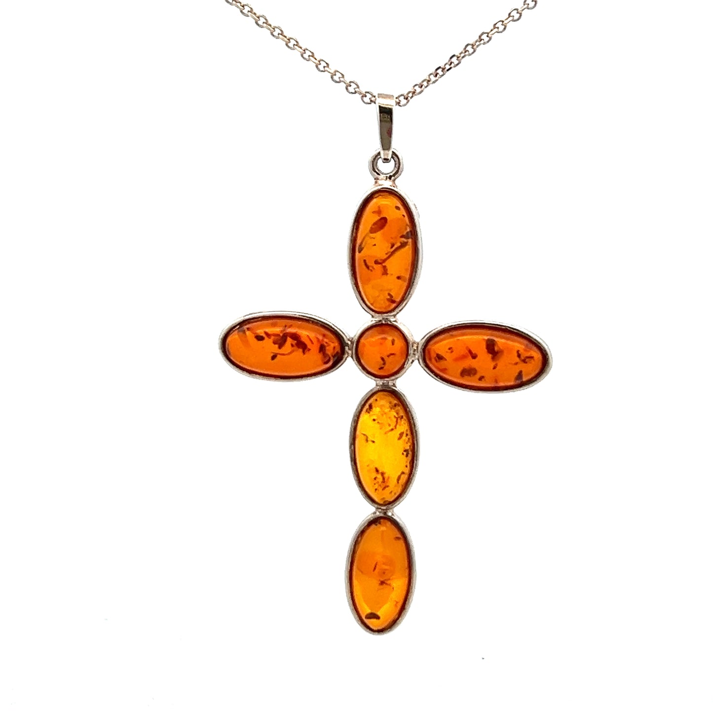 Sterling Silver Amber Cross Pendant