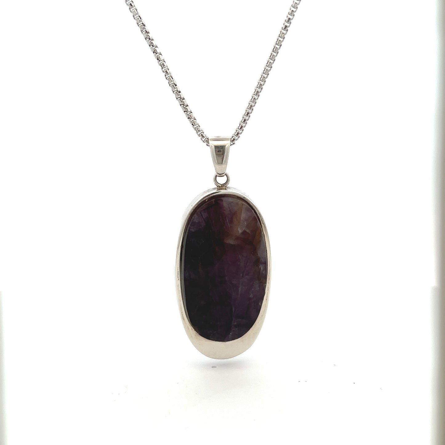 Derbyshire Blue John Sterling Silver Oval Facet Necklace