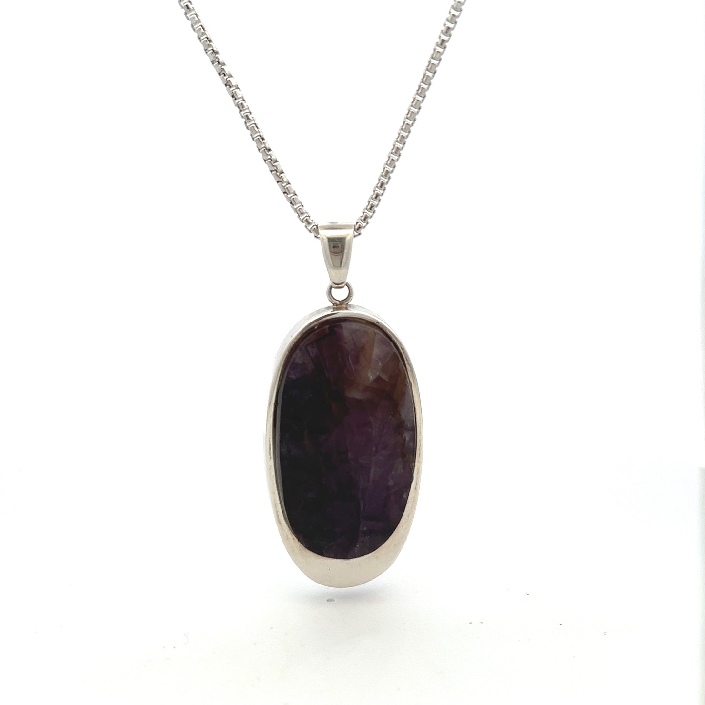 Derbyshire Blue John Sterling Silver Oval Facet Necklace