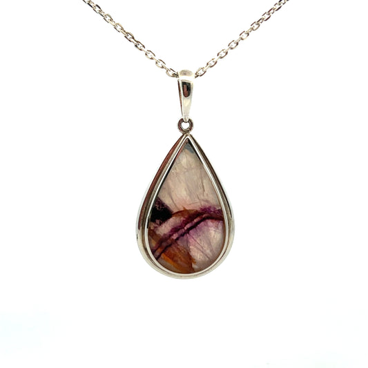 Derbyshire Blue John Sterling Silver Teardrop Shaped Pendant