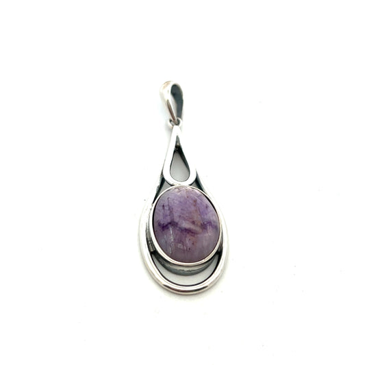 Derbyshire Blue John Sterling Silver Unique Teardrop Shaped Pendant
