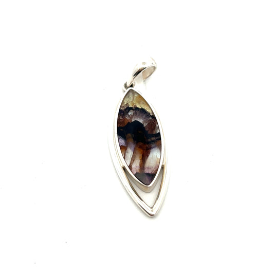 Derbyshire Blue John Sterling Silver Marquise Shaped Pendant