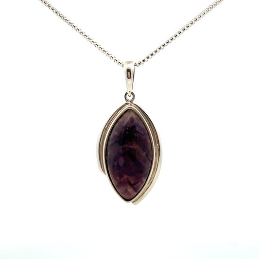 Derbyshire Blue John Sterling Silver Deep Shaped Marquise Pendant