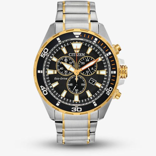 Citizen Black Dial Chronograph Bi Metal Bracelet Watch AT2434-54E