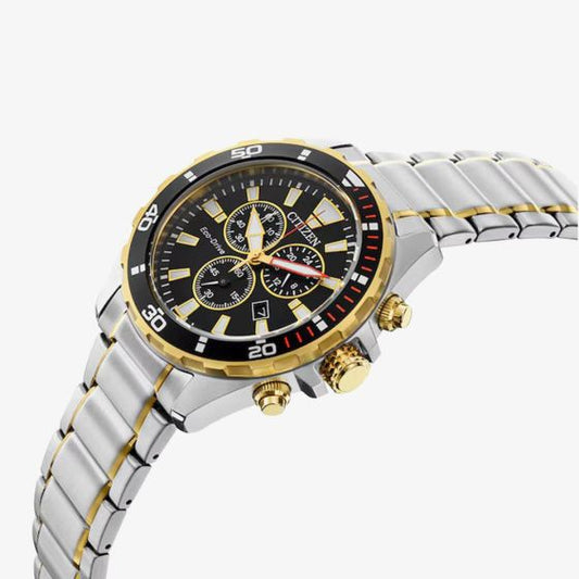 Citizen Black Dial Chronograph Bi Metal Bracelet Watch AT2434-54E