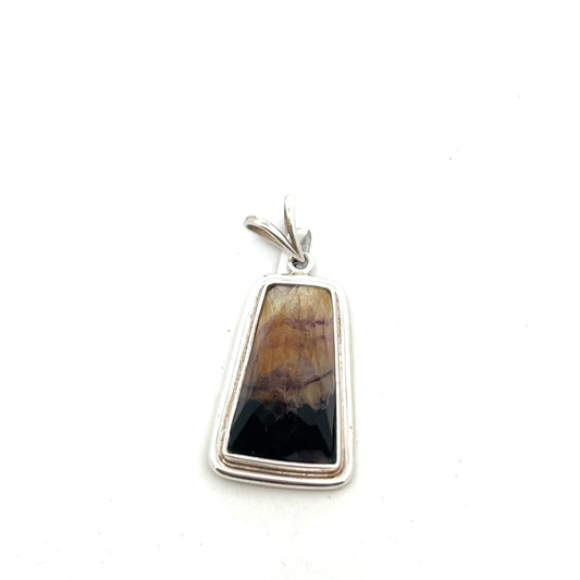 Derbyshire Blue John Sterling Silver Unique Facetted Lozenge Shaped Pendant