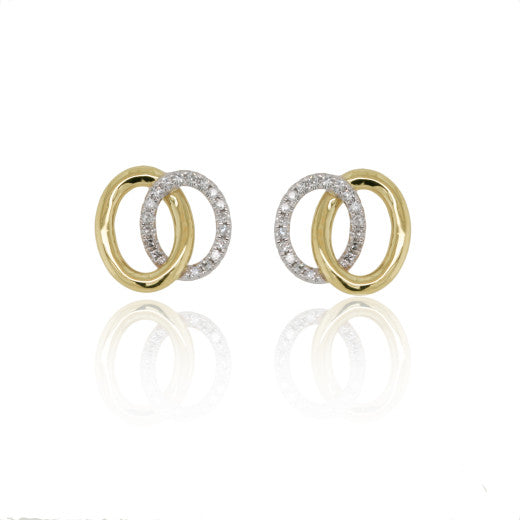 9ct Yellow and White Gold Diamond Oval Link Earrings