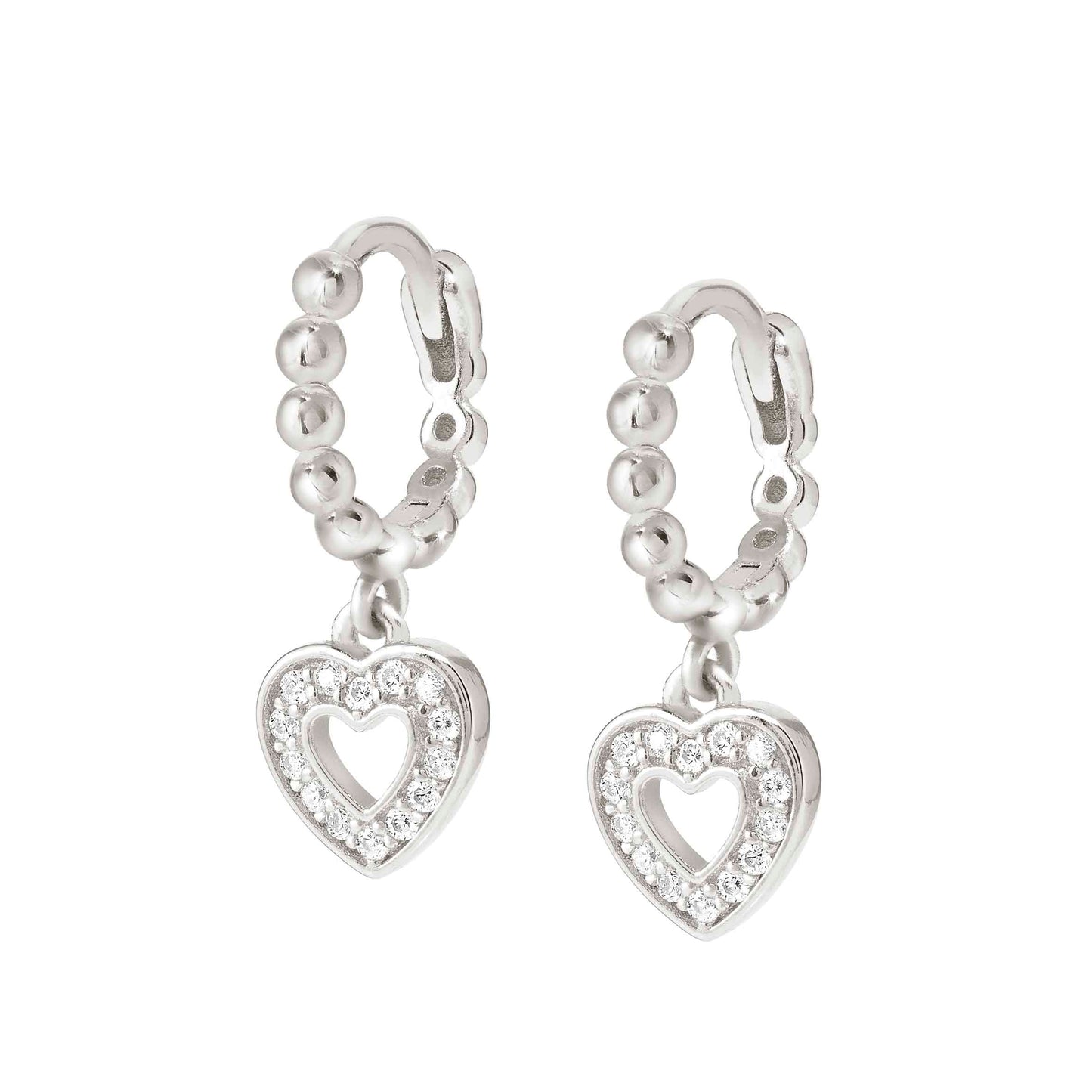 Nomination LoveCloud Sterling Silver Beaded Hoop Earrings with Cubic Zirconia Heart Drop 240507/009