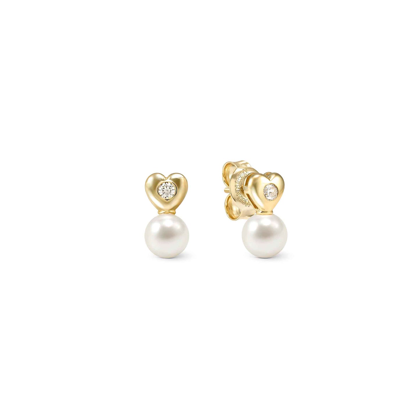 Nomination Pearls Loop Sterling Silver Yellow Gold Plated Heart Cubic Zirconia Stud Earrings 242903/006