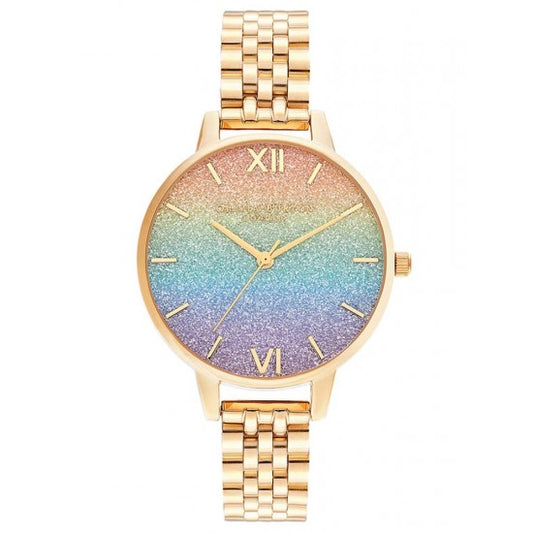 Olivia Burton Rainbow Glitter Dial Gold Bracelet Watch OB16RB23