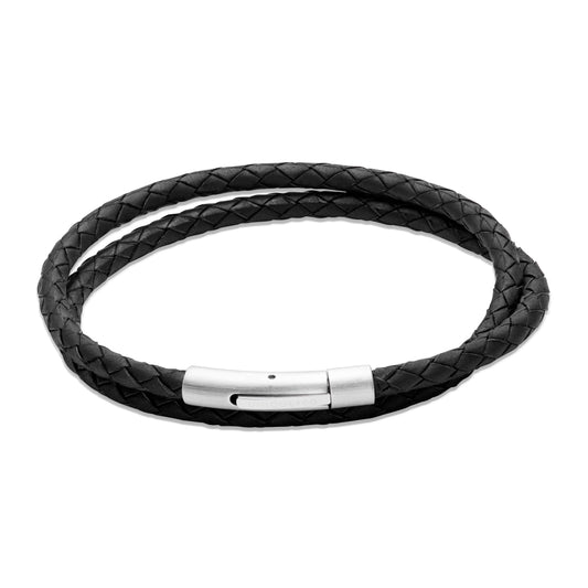 Unique & Co Black Double Wrap Leather Bracelet 19cm