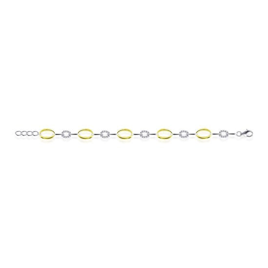 Yellow Gold Plated & Sterling Silver Cubic Zirconia Alternated Oval Bracelet