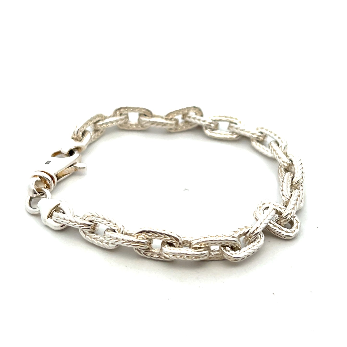 Sterling Silver Solid Oval Rope Bracelet 7.5"