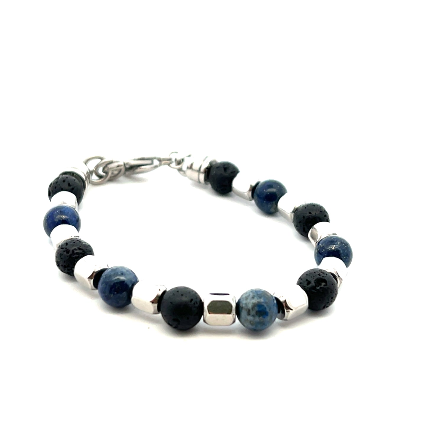 Unique & Co Lapis Lazuli and Lava Stone Bead Bracelet 19cm