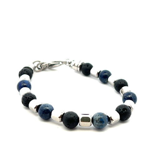 Unique & Co Lapis Lazuli and Lava Stone Bead Bracelet 19cm