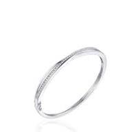 Sterling Silver Two Strand Plain and Cubic Zirconia Bangle