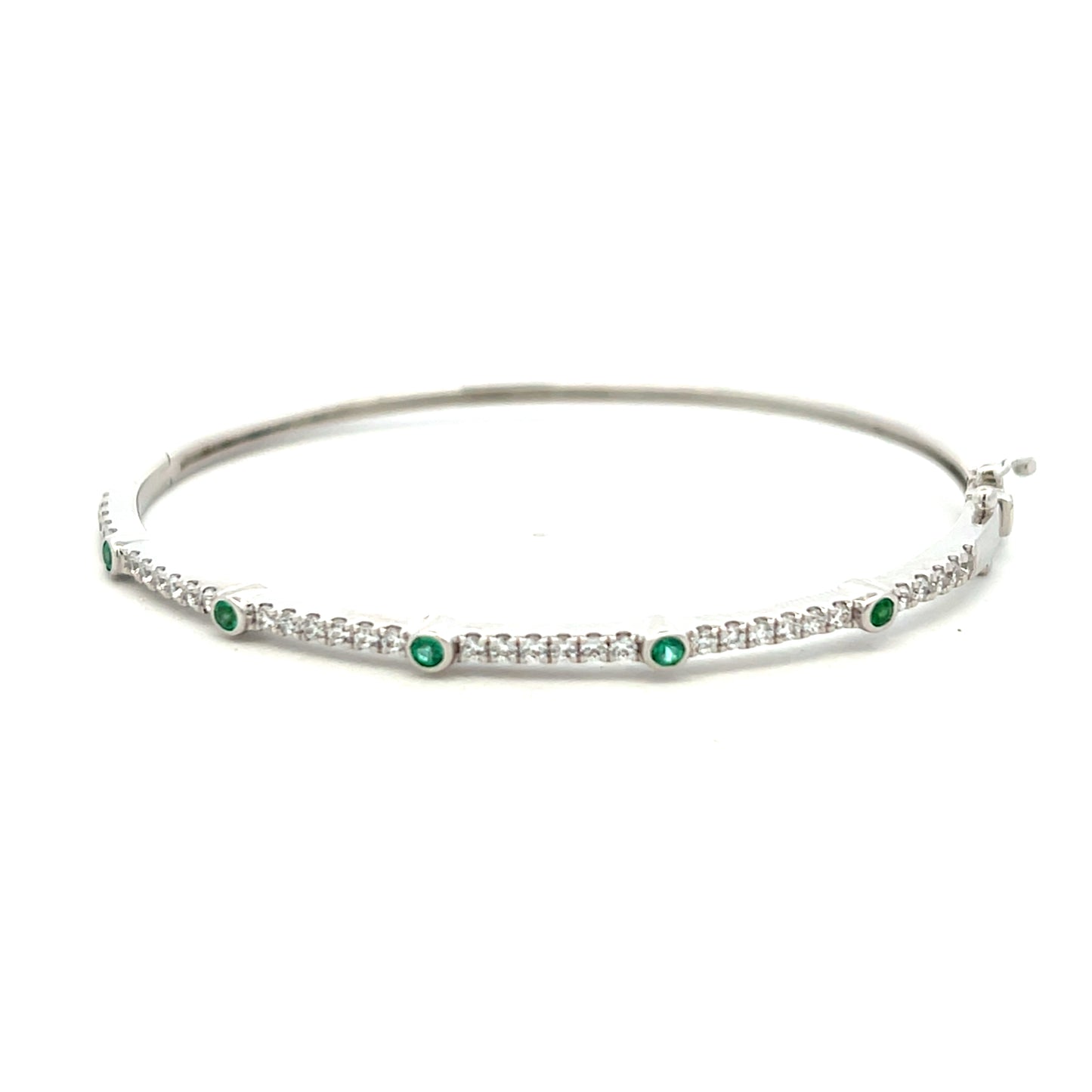 Sterling Silver Green and White Cubic Zirconia Hinged Bangle