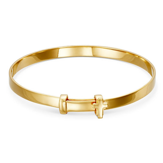 Little Stars Yellow Gold Plated On Silver Cross Childs Bangle