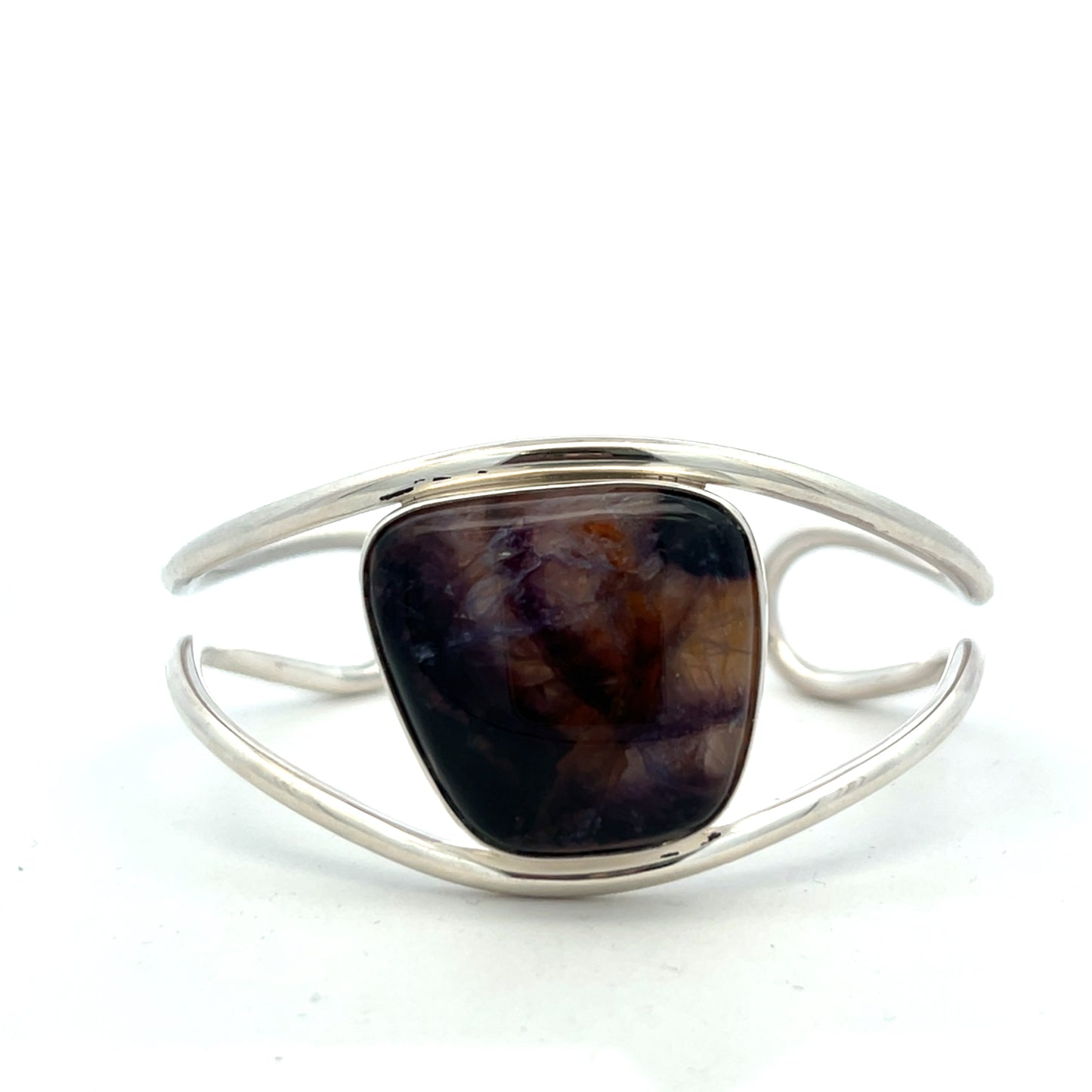 Derbyshire Blue John Sterling Silver Bangle with Split Wire Design