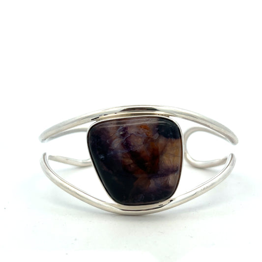 Derbyshire Blue John Sterling Silver Bangle with Split Wire Design