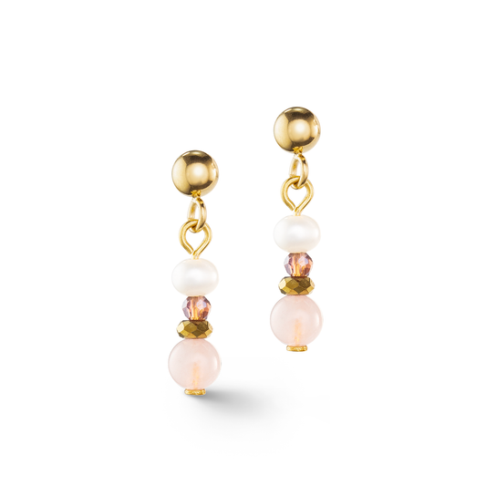 Coeur De Lion Pearl & Rose Quartz Drop Earrings