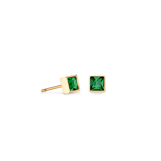 Coeur De Lion Square Dark Green Crystal Stud Earrings