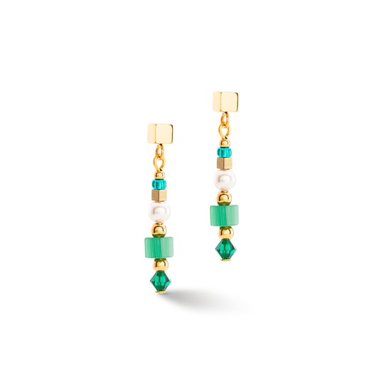 Coeur De Lion Yellow Gold Plated Green Teal Crystal Drop Earrings