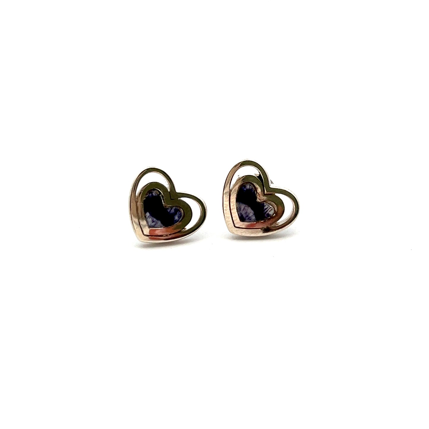 Derbyshire Blue John Sterling Silver Heart Stud Earrings