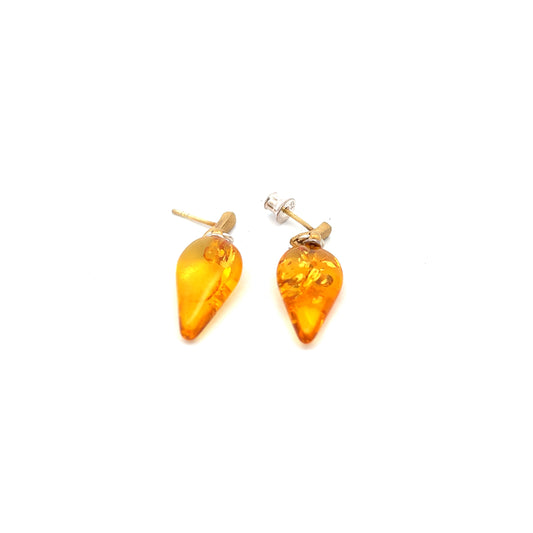 Gold Plated Amber Drop Earrings