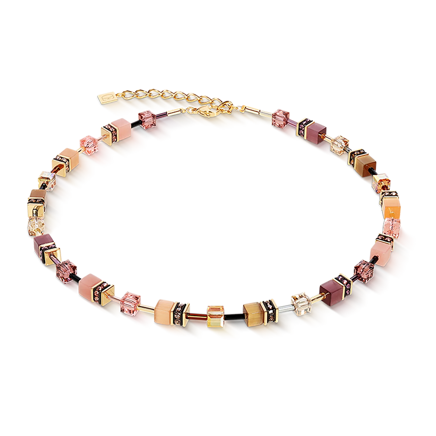 Coeur De Lion GeoCube Iconic Pink Peach Brown Yellow Gold Plated Necklace