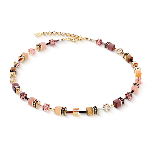 Coeur De Lion GeoCube Iconic Pink Peach Brown Yellow Gold Plated Necklace