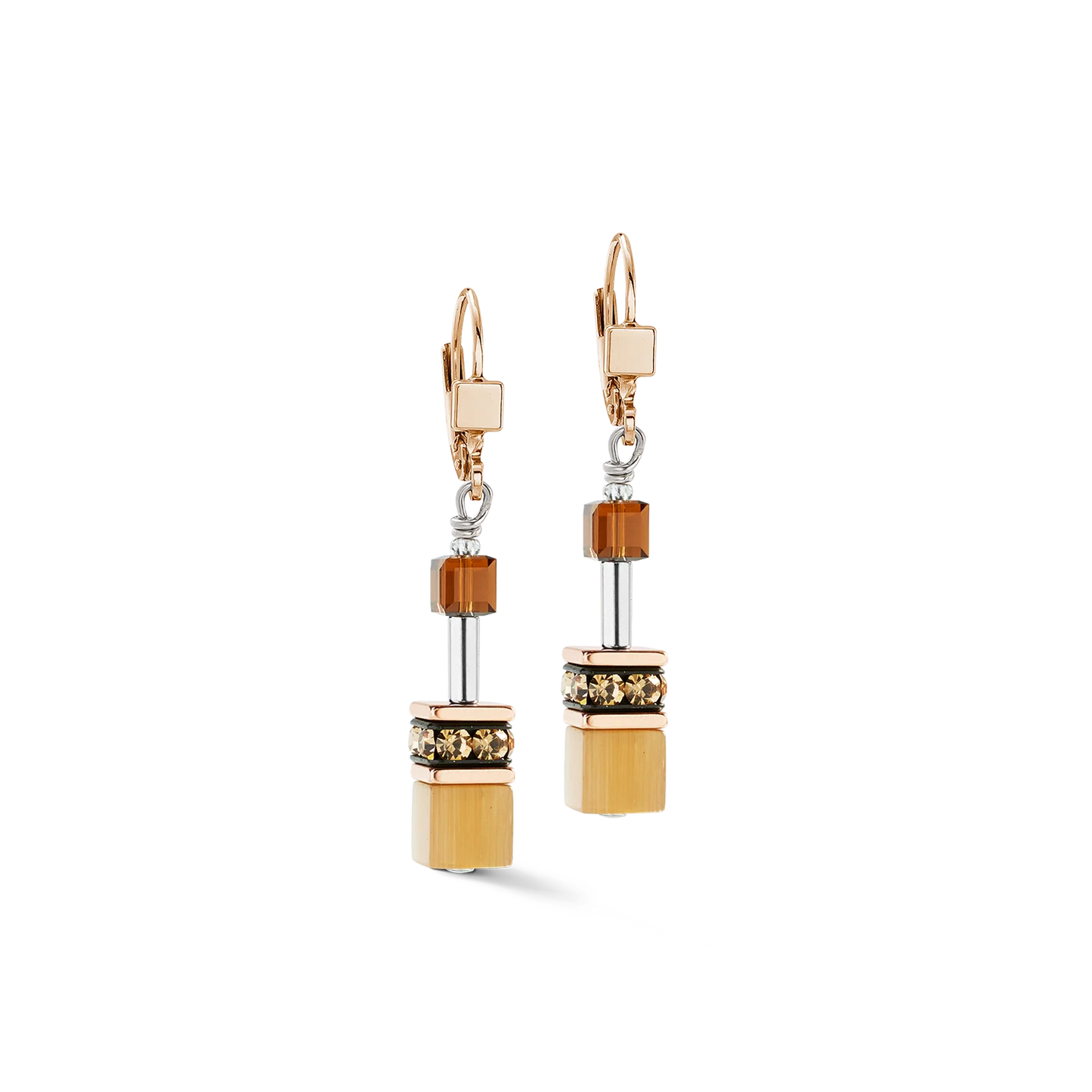 Coeur De Lion GeoCube Iconic Mocha Mousse Rose Gold Plated Drop Earrings