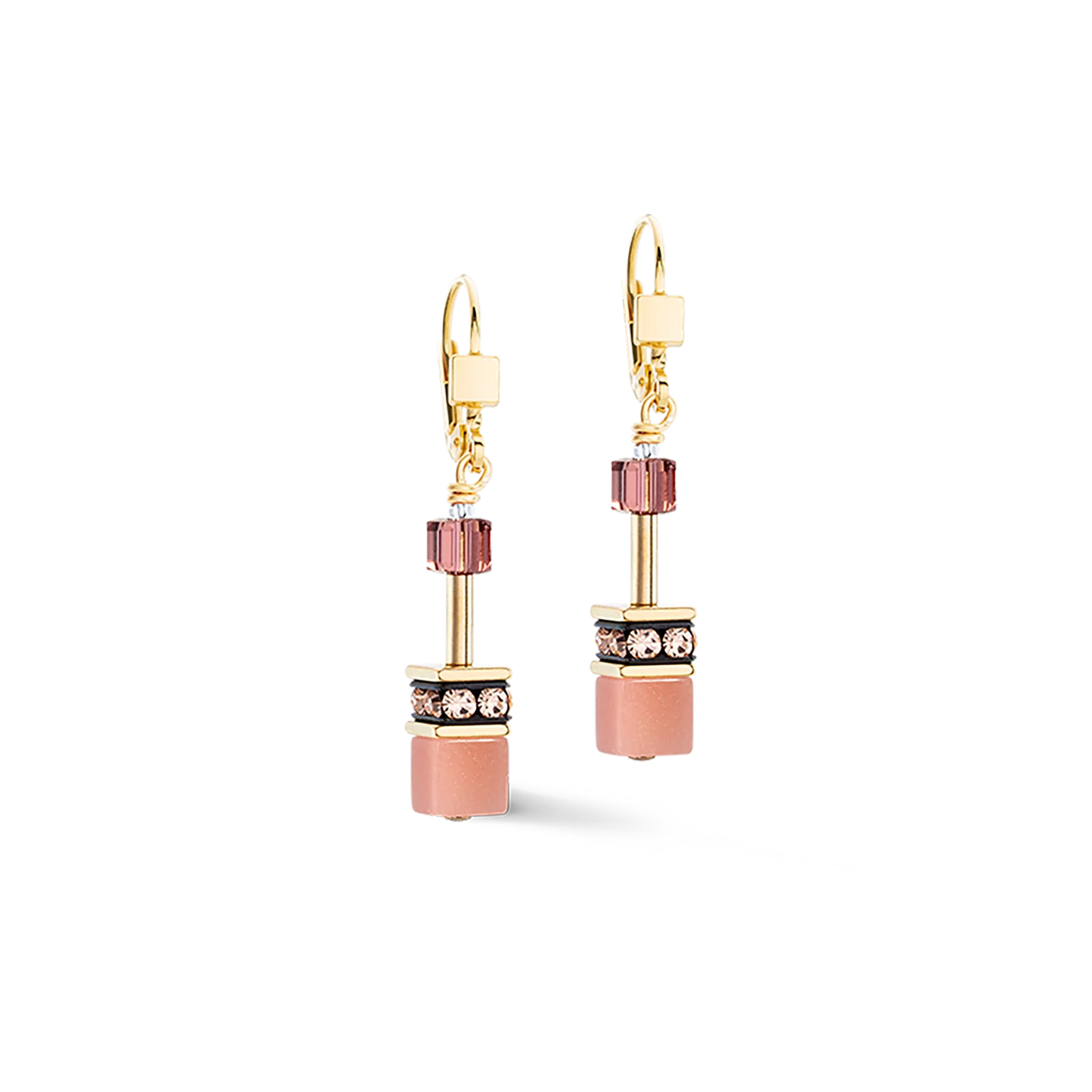 Coeur De Lion Iconic Pink Peach Brown Yellow Gold Plated Earrings