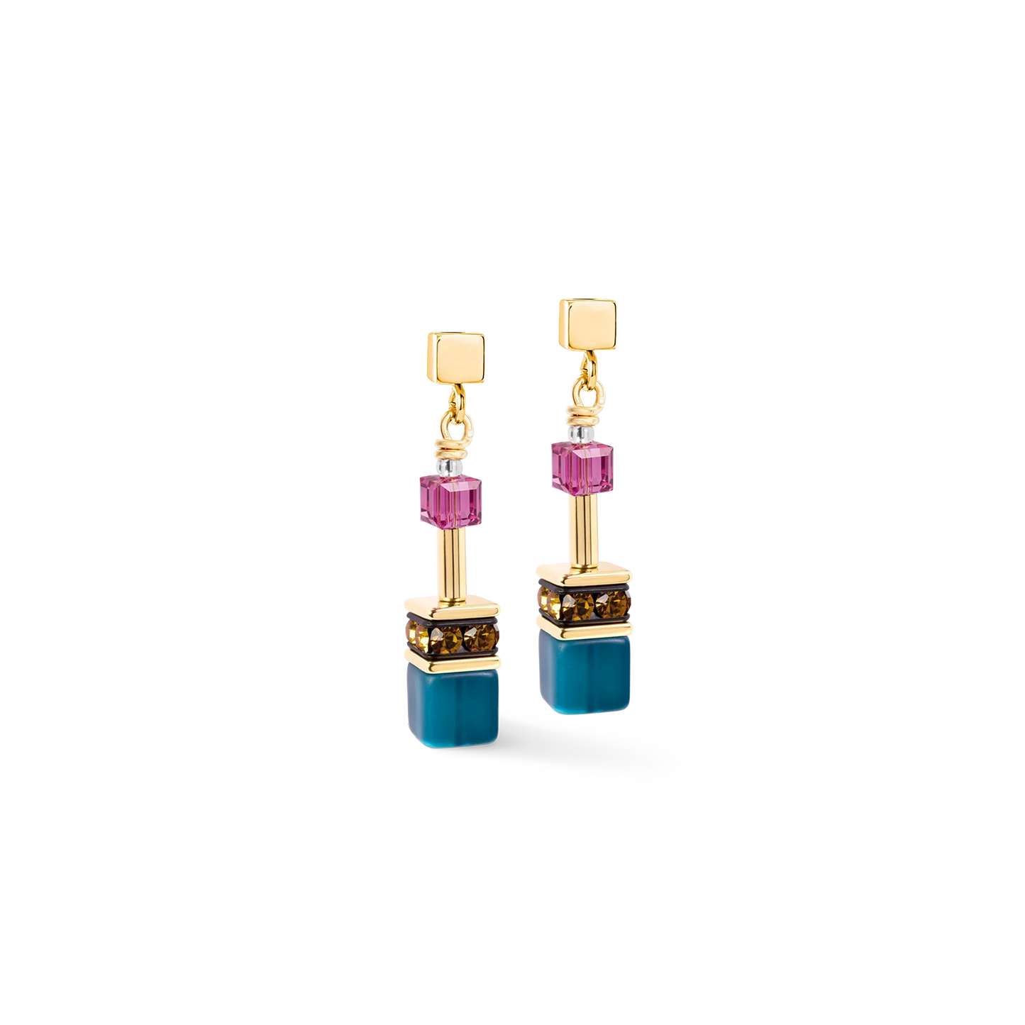 Coeur De Lion GeoCUBE® Iconic Drop Earrings Multicolour Boho Gold