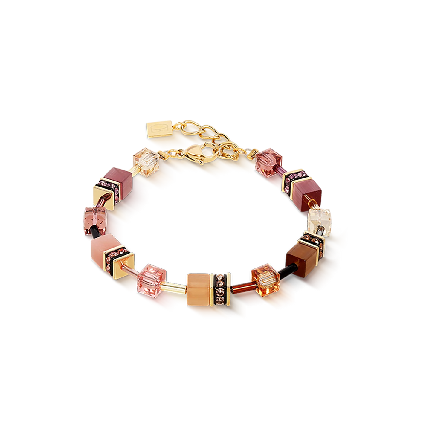 Coeur De Lion Iconic Pink Peach Brown Yellow Gold Plated Bracelet