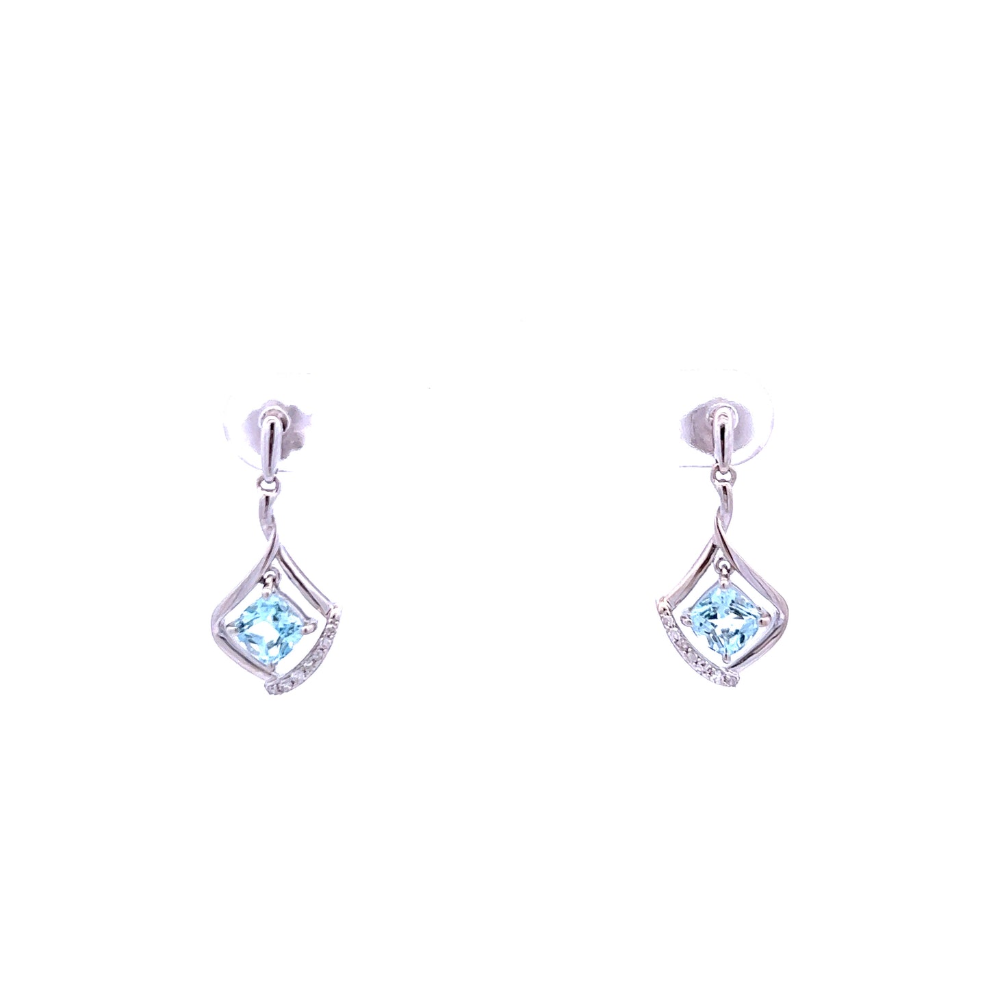 9ct White Gold Blue Topaz and Diamond Drop Earrings