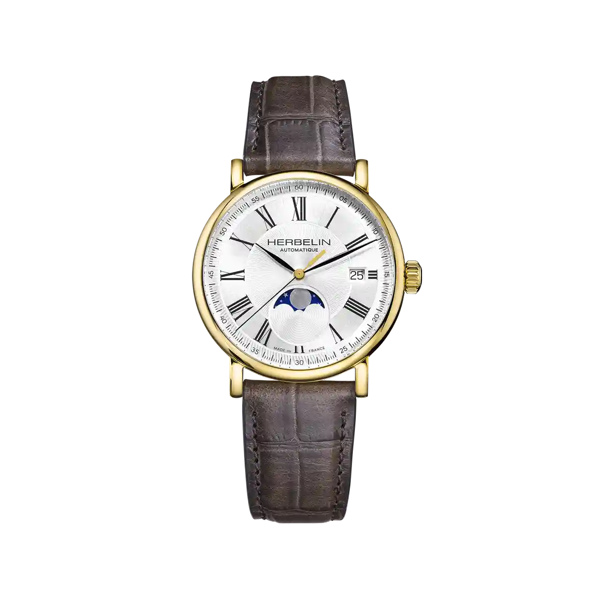 Herbelin Gents Inspiration Moonphase Yellow Gold PVD Automatic Strap Watch 2847P08GR
