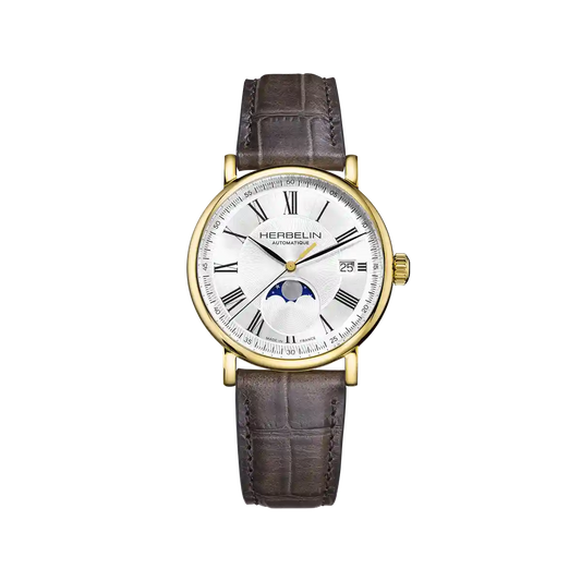 Herbelin Gents Inspiration Moonphase Yellow Gold PVD Automatic Strap Watch 2847P08GR
