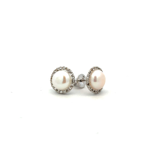 Jersey Pearl Amberley Freshwater Cultured Pearl and White Topaz Cluster Studs