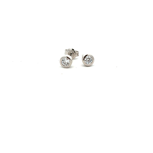 Sterling Silver Cubic Zirconia Bezel Set Stud Earrings