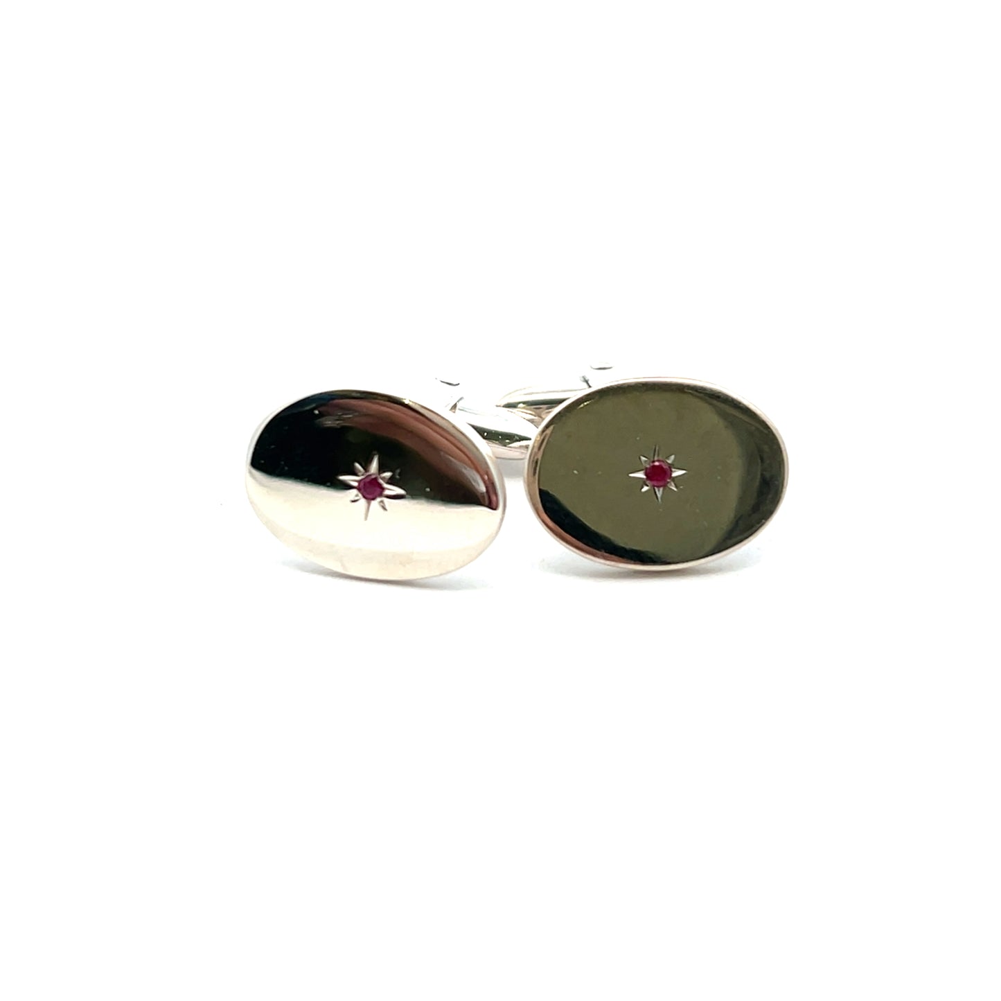 Sterling Silver Oval Ruby Starset Cufflinks