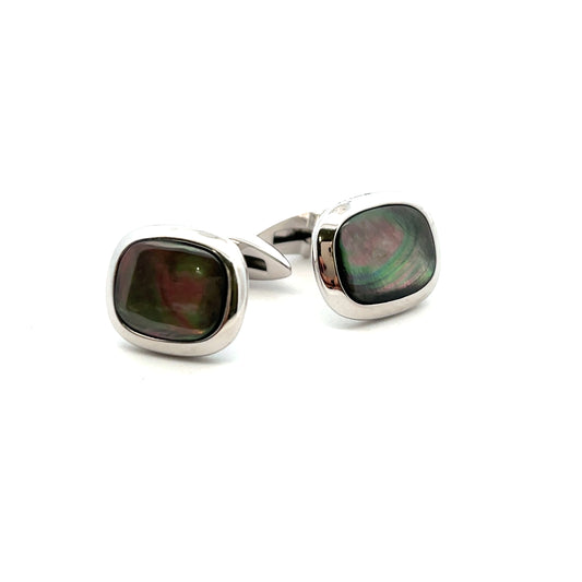 Sterling Silver Dark Grey Mother Of Pearl Cushion Shaped T-Bar Cufflinks