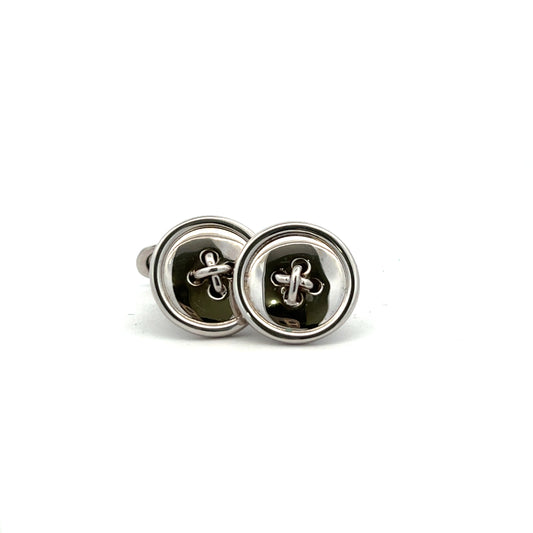Sterling Silver Large Button T Bar Cufflinks