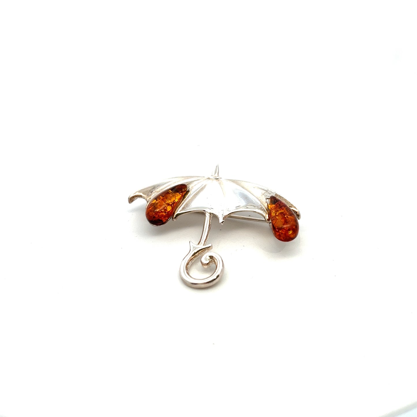 Sterling Silver Amber Umbrella Brooch