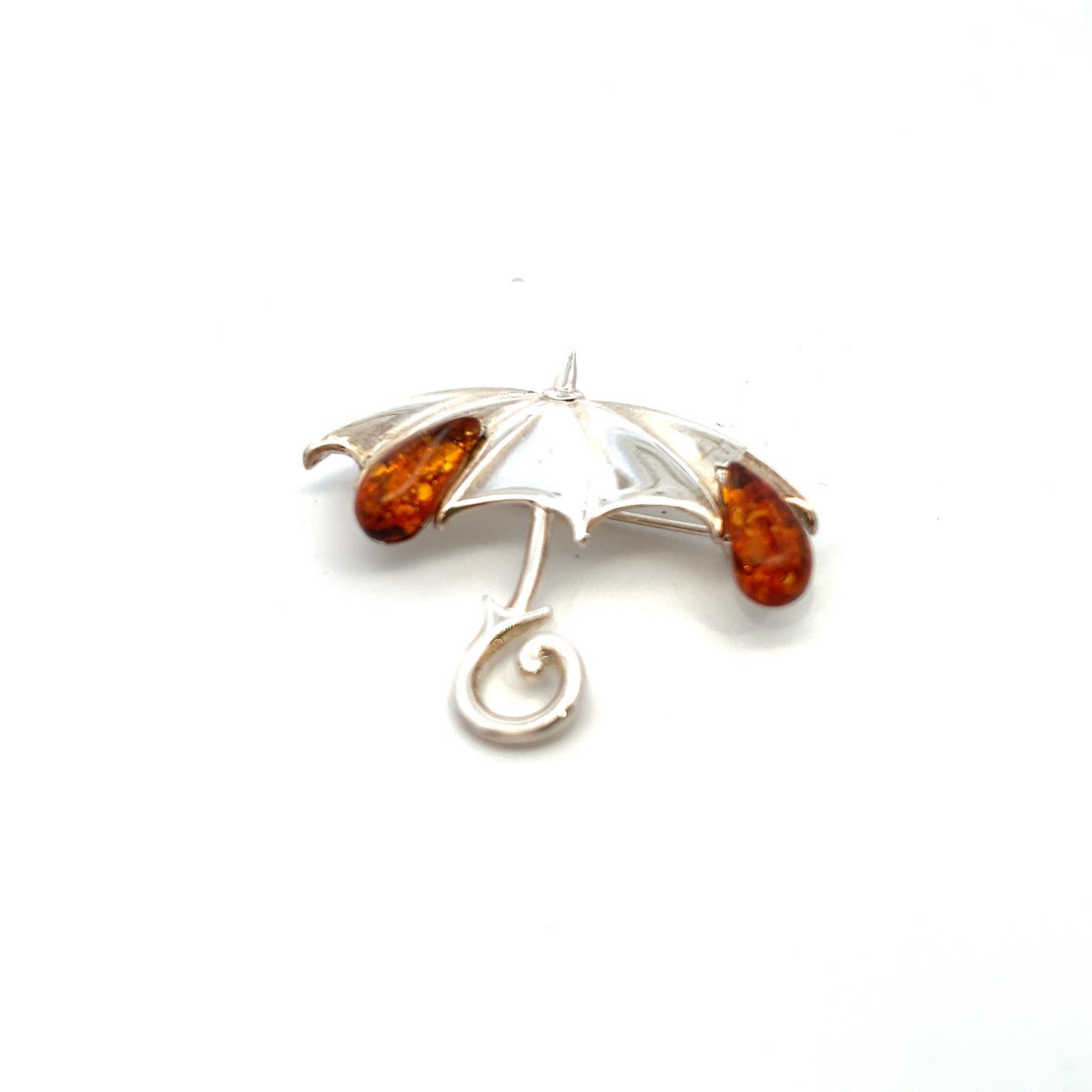Sterling Silver Amber Umbrella Brooch