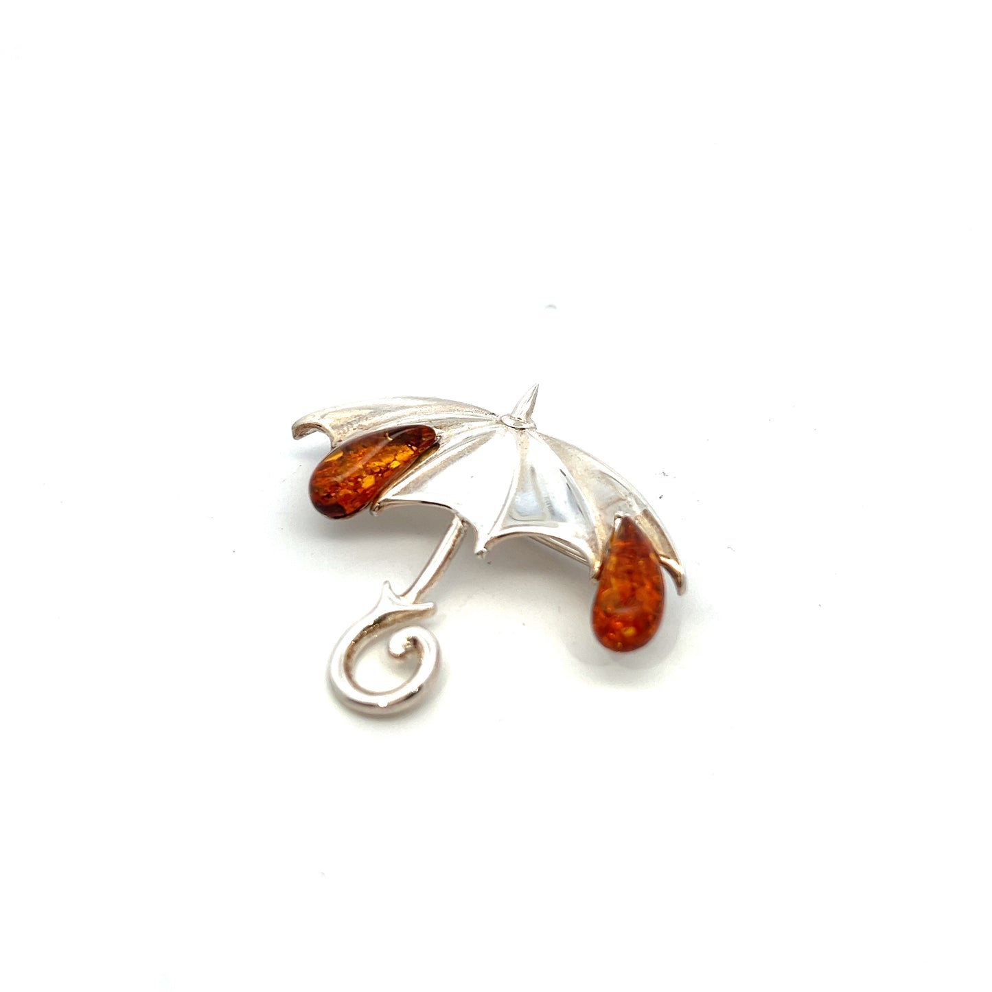 Sterling Silver Amber Umbrella Brooch